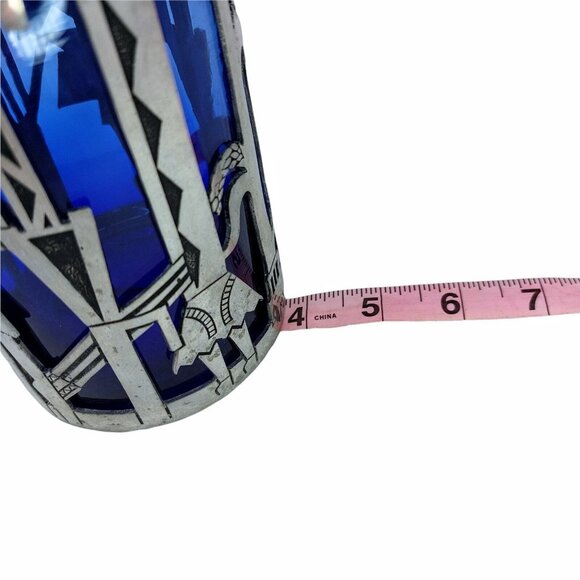 Kachina Candle Holder Cobalt Blue Glass Vase Tin Pewter Wrap Universal Pewter - Picture 12 of 14